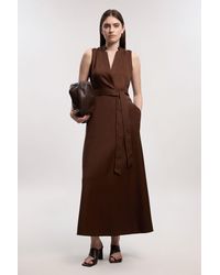 Karen Millen - Tailored Linen Wrap Tie Waisted Maxi Dress - Lyst