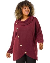 Roman - Curve Cowl Neck Button Wrap Top - Lyst