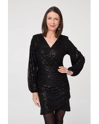 Izabel London - Sequinned Long Sleeve Short Wrap Dress - Lyst