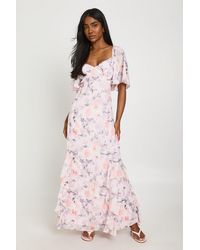 Boohoo - Floral Chiffon Half Sleeve Ruffle Detail Maxi Dress - Lyst