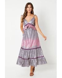 Wallis - Printed Strap Detail Tiered Maxi Dress - Lyst