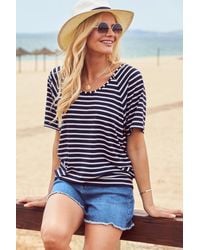 Sosandar - Striped Relaxed Fit Scoop Neck T-Shirt Denim - Lyst