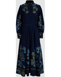 Karen Millen - Rose Embroidered Cotton Twill Woven Shirt Dress With Eyelets - Lyst