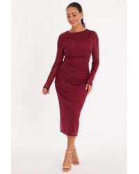 Quiz - Petite Burgundy Mesh Diamante Midaxi Dress - Lyst