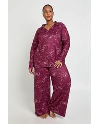 Boohoo - Plus Bow Print Long Sleeve Shirt & Trouser Pyjama Set - Lyst
