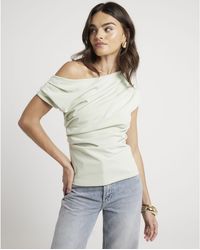 River Island - Drape Top Off Shoulder Short Sleeve - Lyst