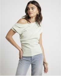 River Island - Drape Top Off Shoulder Short Sleeve - Lyst