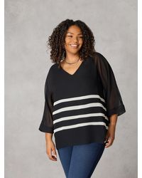 Live Unlimited - Chiffon V-Neck Striped Overlay Top - Lyst