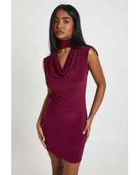 Boohoo - Slinky Plunge Front Scarf Detail Mini Dress - Lyst