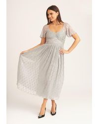 Gini London - Jacquard Metallic Angel Sleeves Midi Dress - Lyst