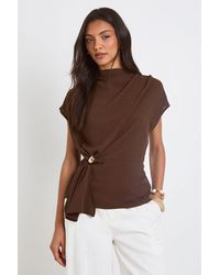 Boohoo - Tall Hammered Trim Cowl Neck Blouse - Lyst