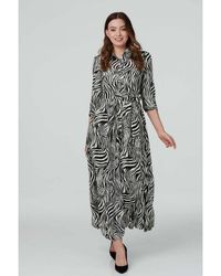 Izabel London - Zebra Print Midi Shirt Dress - Lyst