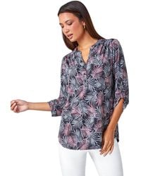 Roman - Leaf Print V-Neck Stretch Jersey Blouse - Lyst