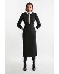Karen Millen - Techno Cotton Woven Maxi Shirt Dress With Clasps - Lyst