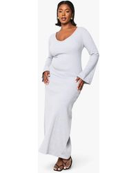 Boohoo - Plus Basic Rib Flare Sleeve V Neck Dress - Lyst
