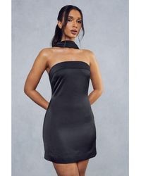 MissPap - Satin Halterneck Choker Detail Mini Dress - Lyst