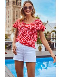 Sosandar - Zebra Print Ruffle Sleeve Jersey T- Shirt - Lyst