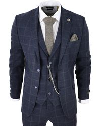 TruClothing - 3-delige Wollen Pak Marineblauw Tweed Ruit Peaky Blinders 1920 Gatsby Formeel - Lyst
