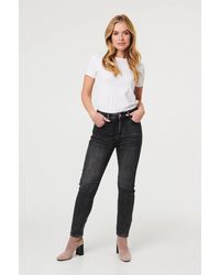 Izabel London - High Waist Washed Texture Slim Jeans - Lyst