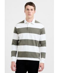 French Connection - Cotton Striped Rugby-Style Long Sleeve Polo Shirt - Lyst