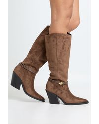 Boohoo - Trim Detail Knee High Western Cowboy Boots - Lyst