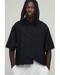 BoohooMAN - Oversized Boxy Asymmetric Linen Half Sleeve Shirt - Lyst