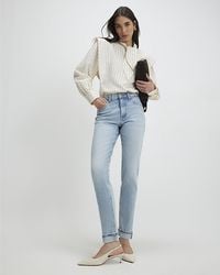River Island - Mom Sculpt Jeans Mid Rise Zip Cotton - Lyst