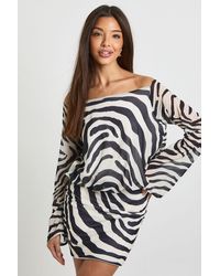 Boohoo - Zebra Printed Long Sleeve Cowl Back Mini Dress - Lyst