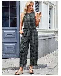 Everyday the Label - Kariertes Armelloses Oberteil Und Hose Zweiteiliges Set Mit Taschen - Lyst
