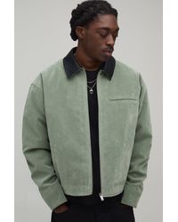 BoohooMAN - Oversized Boxy Contrast Collar Faux Suede Harrington Jacket - Lyst