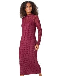 D.u.s.k - Polka Dot Print Mesh Midi Stretch Dress - Lyst