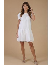 Oasis - Broderie Lace Trim Detail Puff Sleeve Mini Dress - Lyst