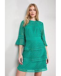 Oasis - Lace Trim Detail Tiered Fluted Sleeve Mini Dress - Lyst