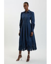 Karen Millen - Cotton Cutwork Balloon Sleeve Woven Midi Dress - Lyst