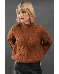 Warehouse - Chunky Cable Knit Roll Neck Jumper - Lyst