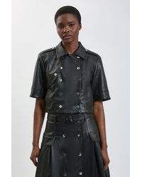 Karen Millen - Faux Leather Cropped Trench Jacket - Lyst