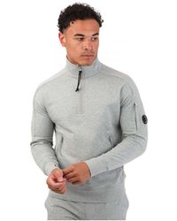 C.P. Company - Diagonal Raised Fleece Sweatshirt Met Rits In Bruin - Lyst
