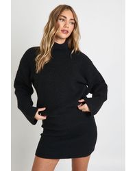 Boohoo - Cinched Hem High Neck Knitted Mini Dress - Lyst