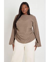 Boohoo - Plus Ruched Flared Long Sleeve Top - Lyst