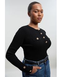 Karen Millen - Plus Size Military Trim Rib Long Sleeve Knit Top - Lyst