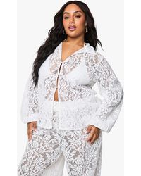Boohoo - Plus Crochet Lace Oversized Beach Shirt - Lyst