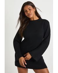Boohoo - Crew Neck Flared Sleeve Knitted Mini Dress - Lyst