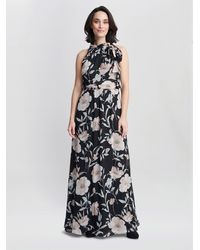 Gina Bacconi - Lexi Floral Print Tie Neck Maxi Dress - Lyst