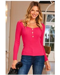 Sosandar - Hot Knitted Top With Button Detail Viscose - Lyst
