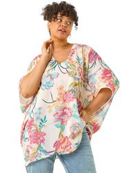 Roman - Curve Floral Cocoon Woven Top - Lyst