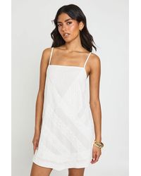Boohoo - Square Neck Embroidered Strappy Slip Dress - Lyst