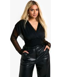 Boohoo - Plus Mesh Long Sleeve Bodysuit - Lyst