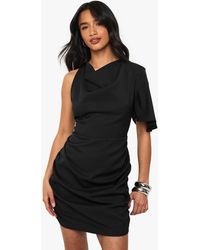 Boohoo - Petite Drape Detail Asymmetric Mini Dress - Lyst