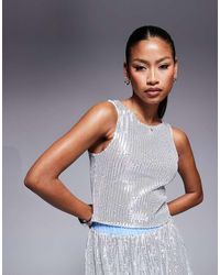 ASOS - Co-Ord Mesh Sequin Racer Neck Top - Lyst