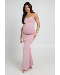 Boohoo - Maternity Twist Bardot Maxi Dress - Lyst